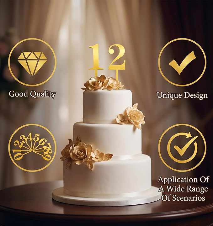 20 Pcs Gold Numbers for Cake, Acrylic Numbers 0-9 Shiny Gold Cake Toppers for Birthday Party, Wedding, Anniversary