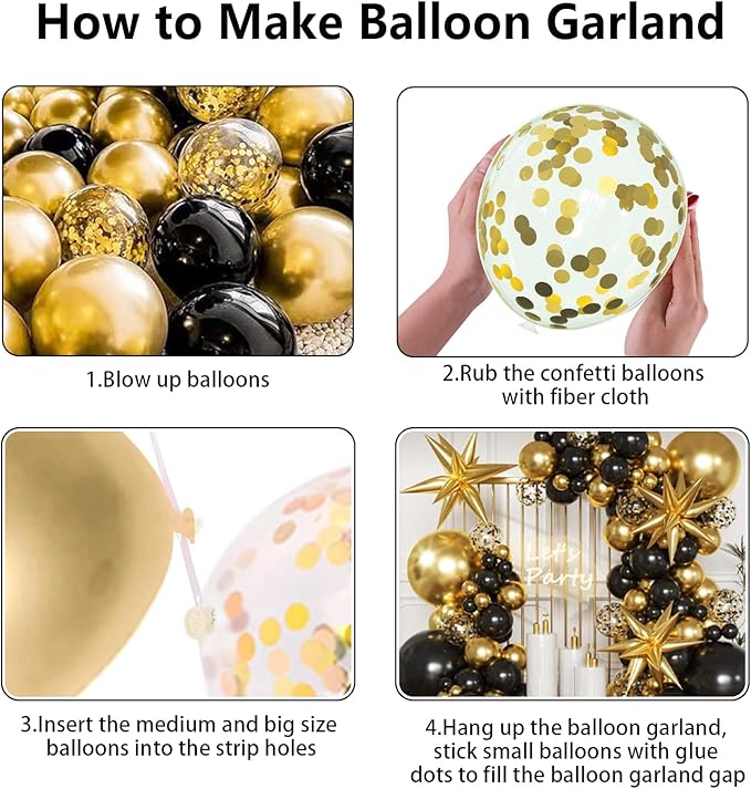 Black and Gold Balloon Arch Kit, Black and Gold Party Decorations for Birthday 2026 Graduation Retirement Masquerade Anniversary Party Decorations
