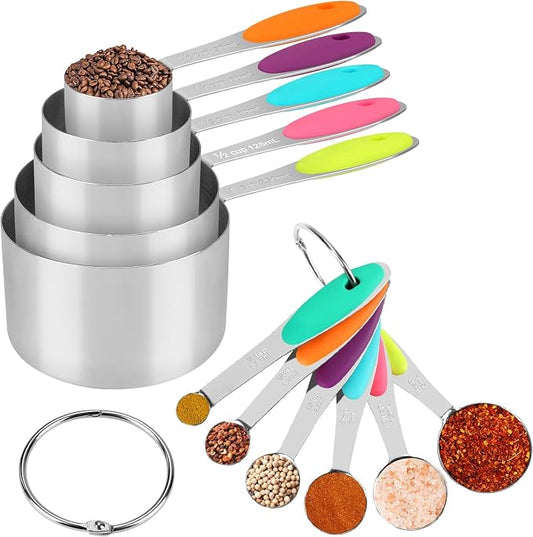Accmor Stainless Steel Measuring Cups and Spoons Set, 11 Piece Metal Stackable Tablespoons Measurement kit for Cooking & Baking, Nesting Kitchen Gadgets Utensils for Dry or Liquid Ingredients