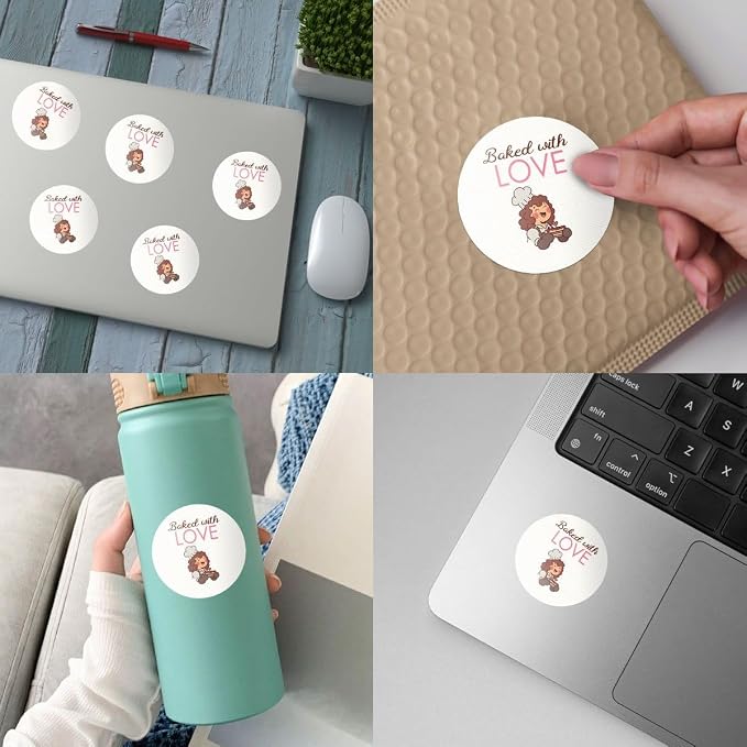 (3PCS) Baked with Love Stickers Round Kraft & Vinyl Decals for Bakery Packaging, Homemade Cookies, Small Business & Gifts Waterproof, Perfect for Bags, Boxes & Wrapping - 3 Inch