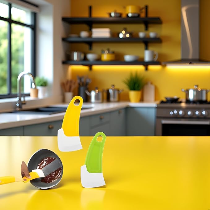 2Pcs Green and Yellow Silicone Pan Cleaning Scraper, Mabor Cleaning Bowl Scraper Dish Scraper for Kitchen Non-stick Plastic Pot Scraper Tool for Pans Pots Cooking Utensils