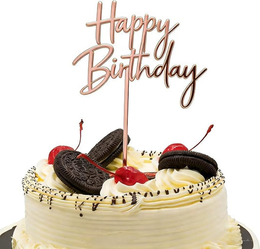 Happy Birthday Cake Topper Mirror Acrylic Cake Topper Side Cake Topper Gold Cake Insert Cake for Birthday Party (Pink-4(4.3 * 5.9in))