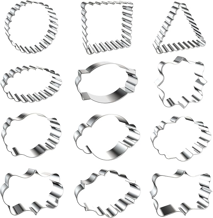 Plaque Frames Cookie Cutters Set 12Pcs Stainless Steel Biscuit Fondant Fruit Cutter for Baking, Party, Cake Decorating Tools