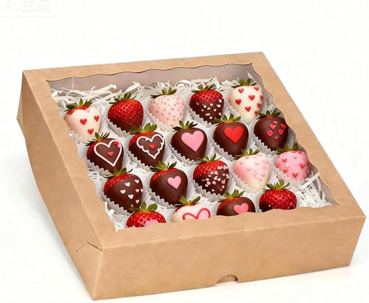 TEMLQPACK 6pcs 10x10x2.5 Inches Brown Bakery Boxes with Window, Pie, Cookies, Chocolate Covered Strawberries, Breakable Heart, Charcuterie Boxes for Christmas