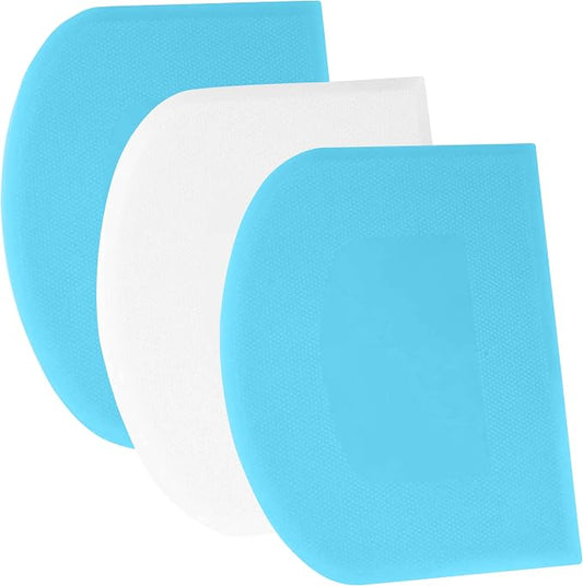 SURDOCA Dough Scraper Bench Scraper - 3P 9.5x6.1" Plastic Flexible Bowl Scraper, Sharp Edge & Angles Cake Scraper. Non-Slip Bakeware Decorating Tools Sculpting & Modeling Tools - Blue+White+Blue