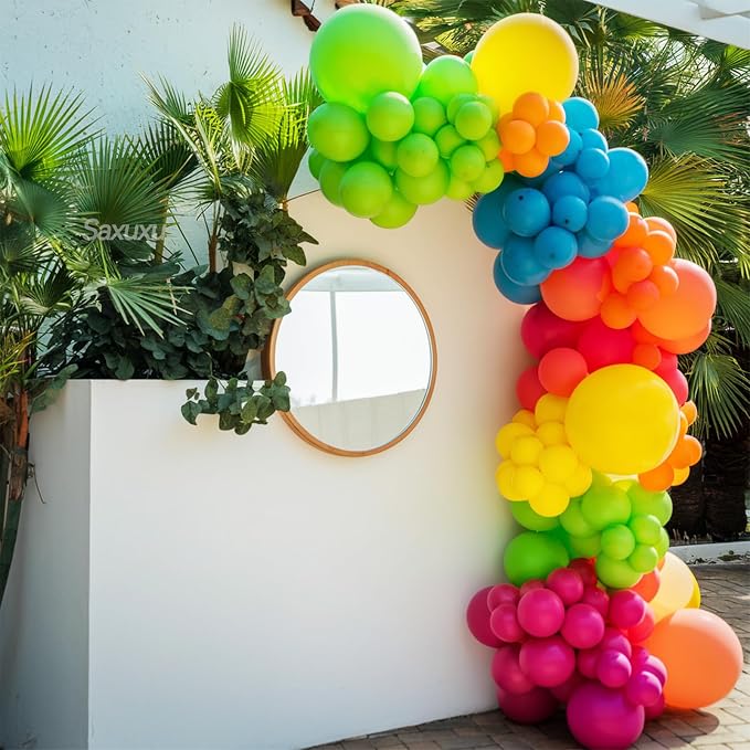 Tropical Balloons Arch Kit, Hawaiian Balloon Garland Arch Kit, Hot Pink Green Orange Balloon For Tropical Flamingo Hawaiian Summer Beach Theme Birthday Baby Shower Party Bachelorette Wedding Decor