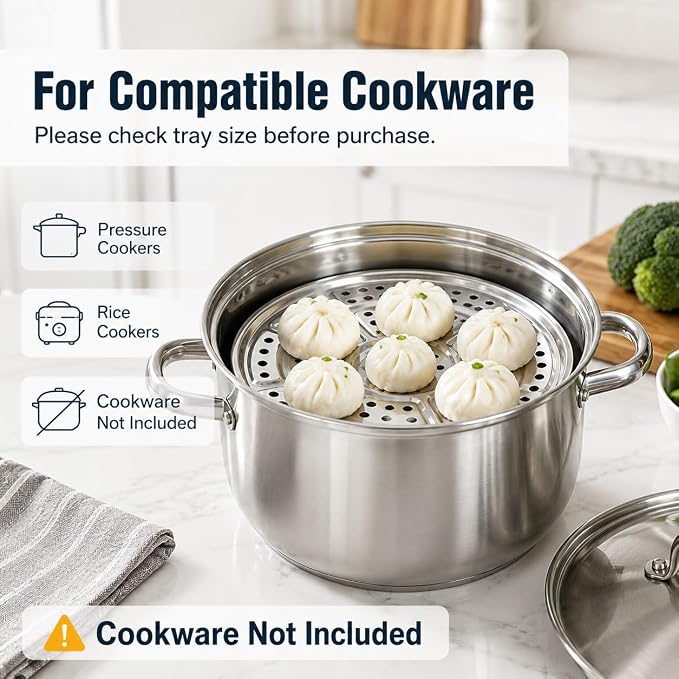4 Pack Stainless Steel Steamer Rack for Pots, Tamales, Canning | Round racks with removable legs for stock pots, pressure cookers, vegetables, dumplings, and cooling baked goods.