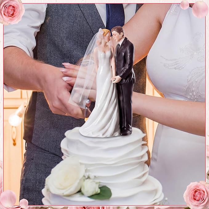 Remerry 4.5" Wedding Bride and Groom Cake Topper Vintage Elegant Wedding Cake Topper Couple Figurine Novios Para Pastel for Engagement Romantic Funny Couple Statue Anniversary(Gentle Lean,White)