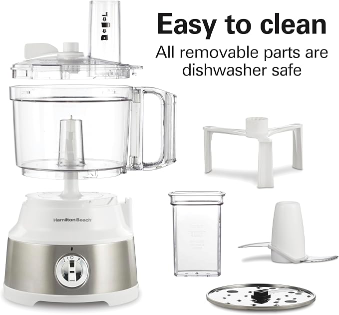 Hamilton Beach Food Processor & Vegetable Chopper for Slicing, Shredding, Mincing, and Puree, 10 Cups + Easy Clean Bowl Scraper, White and Stainless Steel (70733)