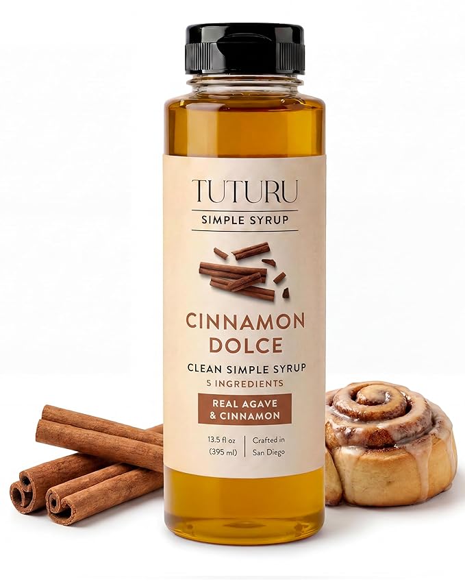 Cinnamon Dolce Simple Syrup for Coffee, Cocktails, Tea, Matcha - Sweetened with Agave Nectar - Clean Simple Syrup with Real Cinnamon, Molasses and Vanilla - 13.5 oz