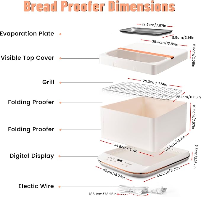 Folding Bread Proofer Box – 0-120°F Digital Temp & 9H Timer, Space-Saving Dough Proofing Box with Clear Window & Shelf for Sourdough/Pizza/Home Baking