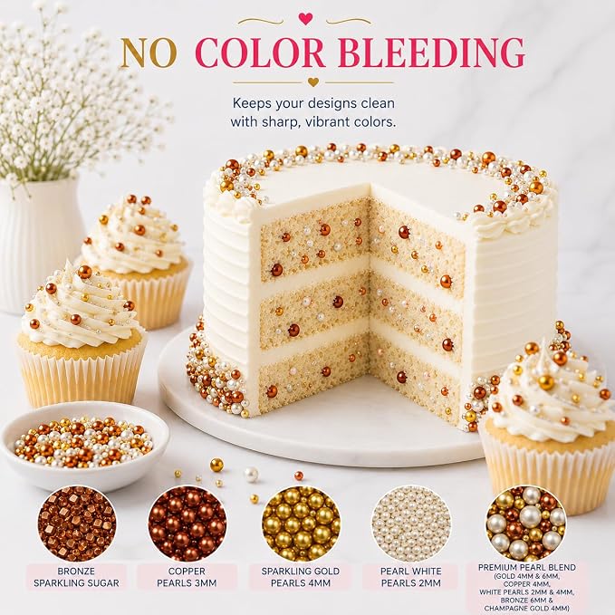 Confect Sprinkle Mix – Edible Gold, Bronze & White Sugar Pearls with Copper Sparkling Sugar –Great Gatsby Disco Ball- Elegant Cake, Cupcake & Cookie Decorating Sprinkles –Vegan, Gluten-Free, Nut-Free, Soy-Free, Dairy-Free, Palm Oil-Free, Dye Free- 5 Oz