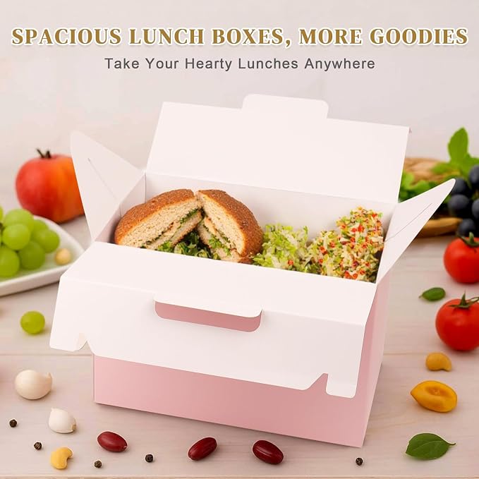 TryDrem Large Gable Boxes with Handles, 10 PCS 9x6x6 Inch Spacious Capacity Party Favor Boxes, Pink Treat Box for Gifts, Bread, Cookies, Lunch, Bakery, Wedding, Birthday, Picnic