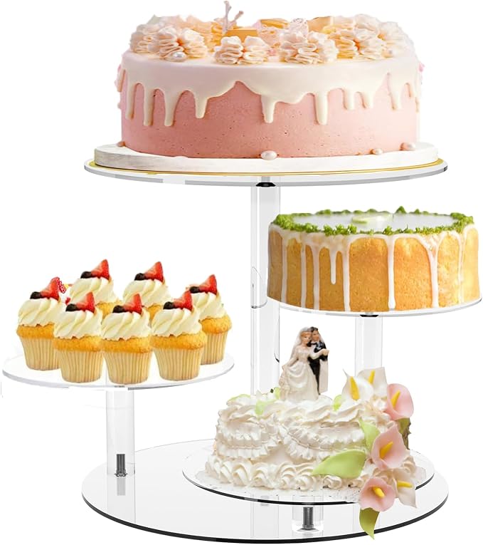 Cupcake Stand, 4 Tier Clear Round Cake and Cupcake Stand Combo for 8-12 Inch Cakes, Tiered Cupcake Tree Tower,Dessert Display Stand for Wedding Birthday Party