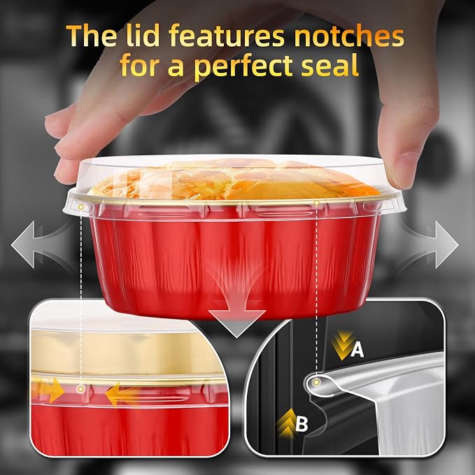 Beasea 8oz Disposable Ramekins with Lids, 120 Pack 235ml Aluminum Foil Baking Cups, Round Muffin Mini Creme Brulee Cups Tins Individual Cupcake Containers for Party Wedding - Red Gold