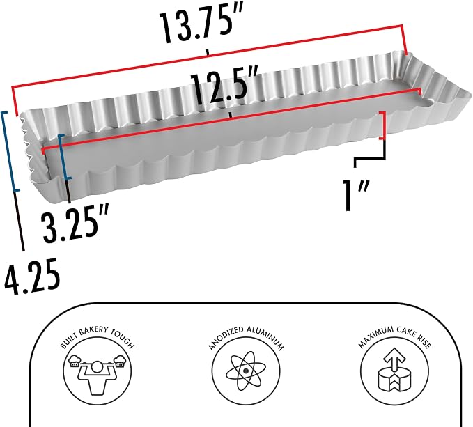 Fat Daddio's PFT-1375 Rectangle Fluted Tart Pan, 13.75 x 4.25 Inch