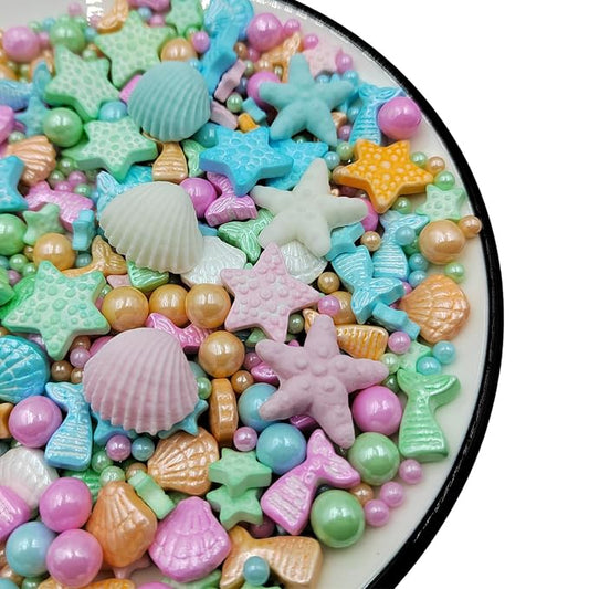 Homankit Mermaid Sprinkle Sweets Sprinkles for Baking Dessert Cupcake Cake Topper Starfish Shell Pearl Mermaid Candy Mix 3.53 Ounces Multicolor