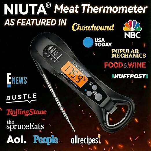 Therm Pro® Chef Meat Thermometer Digital, 1 Sec Instant Read, NIST® Certified Accurate to ±0.5℉, Ultra Bright LED Screen, 100% Waterproof, Auto-Rotate, for courtyard BBQ, Turkey, Candy, Liquids, bread
