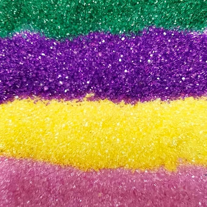 Senchanting Mardi Gras Sanding Sugar Sprinkles for Cake Decorating, Edible Green Yellow Pink Purple Sanding Sugar for Cake Decorating Wedding Party Baking Cupcake Cookie Ice Cream Decoration Supplies 168g/5.93oz