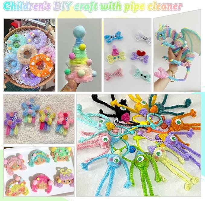 AHAMETON 720Pcs Pastel Pipe Cleaner Flower Kit, 7 Colors Bulk Pipe Cleaners Craft Supplies with Wires, Stamens, Ribbon, Tapes, Card, DIY Flower Making for Party Home Decor, Gifts School Crafts