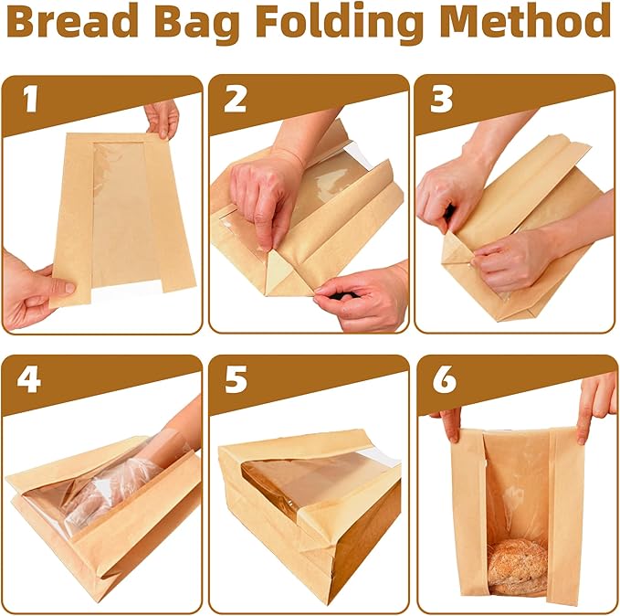 Homrelaxy 60pcs Paper Bread Bags for Homemade Bread, Sourdough Bags with Window, 13.7 x 8.3 x 3.5 Inch Large Brown Kraft Bakery Bag for Storing Loaves & Snacks, Includes 70 Sealing Stickers