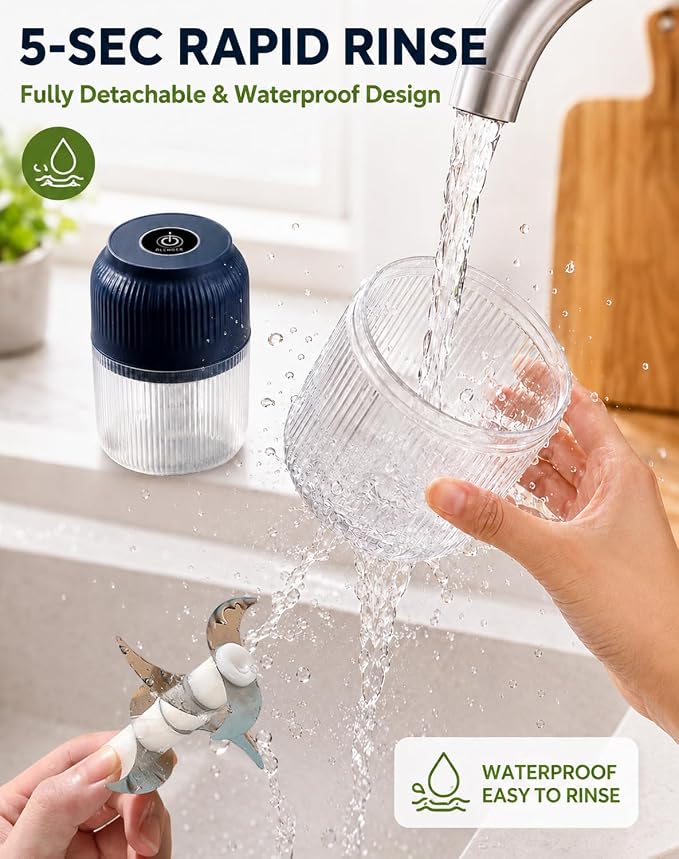 Household Electric Garlic Crusher, Mini Cordless Food Chopper，Blue：400ML | USB Rechargeable Vegetable Dicer for Ginger, Chili, Nuts, Waterproof & Whisper-Quiet Prep Tool