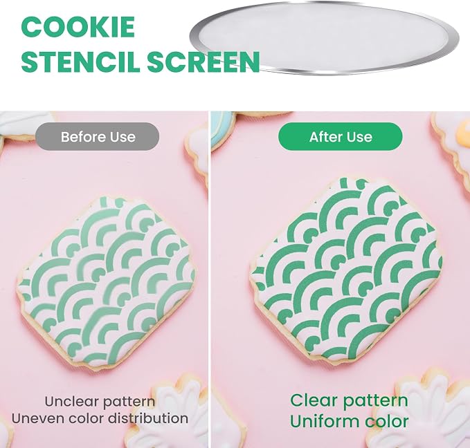 2 Pack Cookie Stencil Screen, Tool for Cookie Stenciling & Airbrushing, Use on Its Own or with a Cookie Stencil Holder, Cookie Decorating Supplies, Made with Food-Safe Stainless Steel