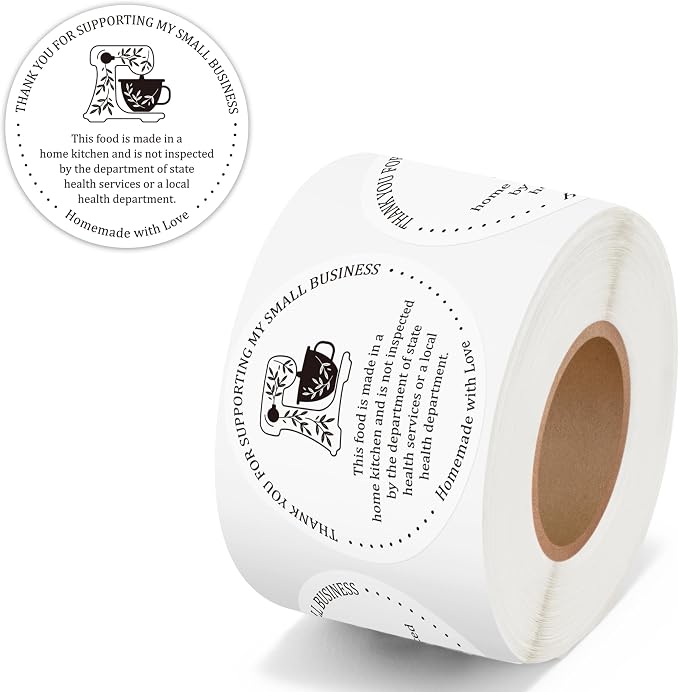 PANTIDE 500 Count Thank You for Supporting My Small Business Label Stickers | Cottage Food Law, Homemade with Love, Waterproof Adhesive Round Decal Roll, for Food Packaging Orders Gift Bags, 2 x 2 Inch