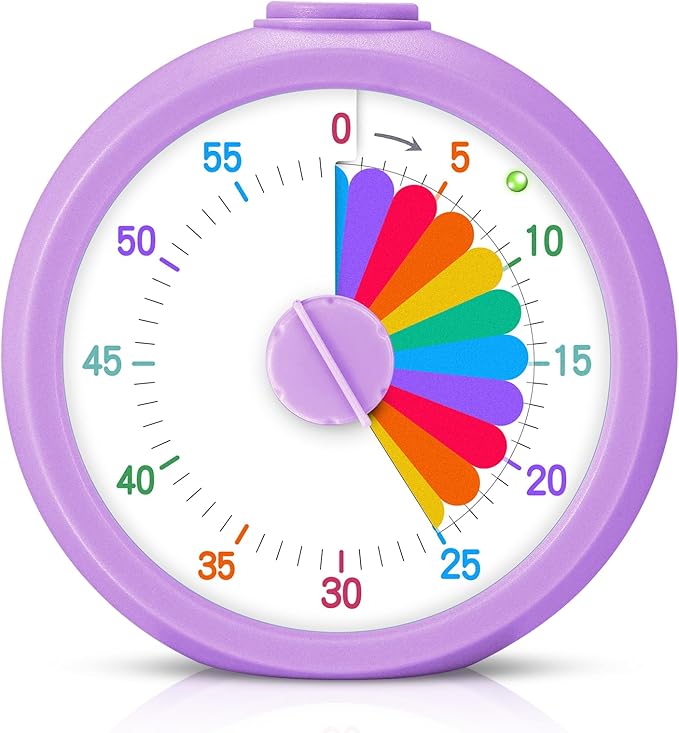 Mwellewm Visual Timer for Kids, 60 Minute Time Digital Pomodoro Timer Countdown with Silent Pause Function for Classroom Kitchen Study Cooking Meetings ADHD Rainbow Pattern(Circle Purple)
