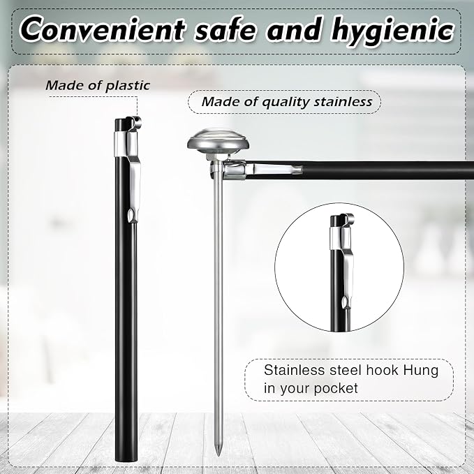 Xuhal 24 Pcs Stainless Steel Kitchen Thermometer with 5 Inch Long Stem 1 Inch Dial Thermometer Milk Frothing Food for Oven Probe Meat Grill BBQ Cooking Chocolate Water (Black)
