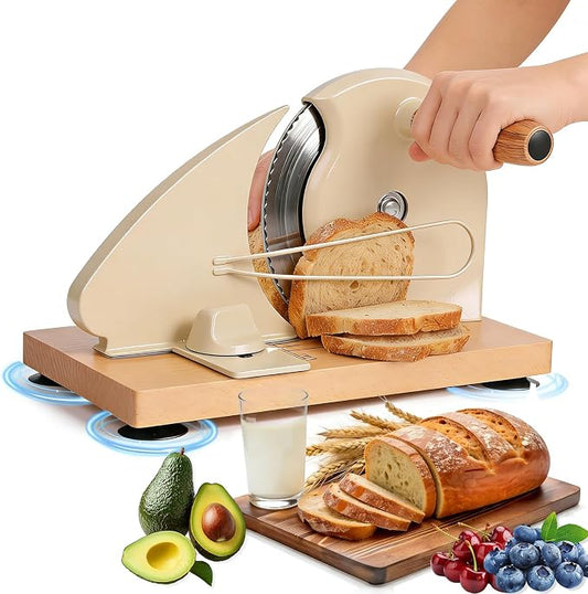 Upgraded Manual Bread Slicer for Homemade Sourdough Bread, Metal Guide & Adjustable Thickness, Classic Hand Crank Home Bread Slicer for Homemade & Commercial Use & Stainless Steel Blade