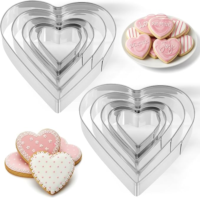 Heart Cookie Cutter,10 Pcs Stainless Steel Heart Shaped Cookie Cutter,Sandwich Cutters for Lunch Lover Wedding Present for Sandwiches Biscuit (3.3 2.6 2.0 1.5 1.1in)