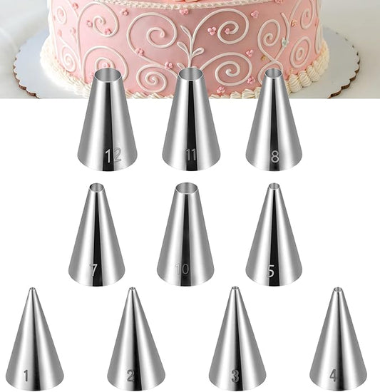 10Pcs Round Piping Tip, 10 Sizes Stainless Steel Wilton Piping Tips for Cookies, Professional Cake Decorating Tools for Frosting, Icing & Russian Pastry