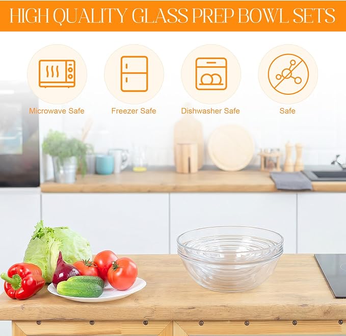 Sawysine 14 Pcs Glass Prep Bowl Sets Clear Small Pinch Bowls Salt Spices Ingredients Serving Bowl Stackable for Kitchen Prep Cooking Dishwasher Safe (1.35oz/2.37oz/4.73oz/8.45oz /12.85oz/20.29oz/37oz)