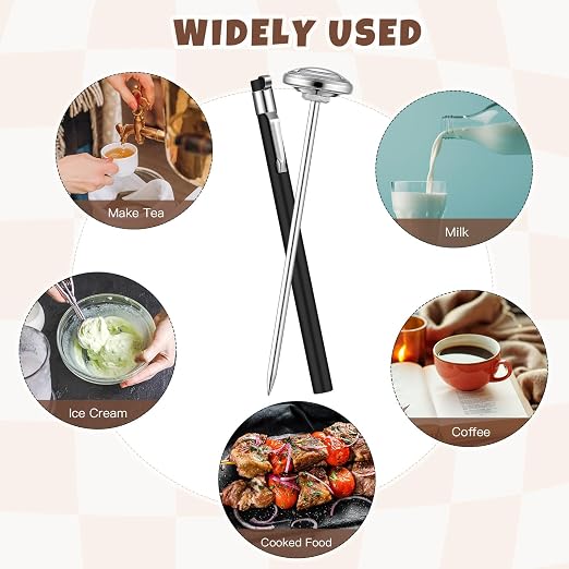 Xuhal 6 Pcs Stainless Steel Kitchen Glow Thermometer with 5 Inch Long Stem 1 Inch Dial Thermometer Milk Frothing Food for Oven Probe Meat Grill BBQ Cooking Chocolate Water(Black)