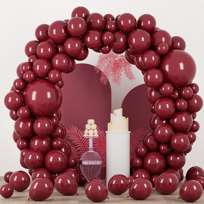 Voircoloria 90pack Burgundy Balloons Different Size 18/12/10/5 Inch Maroon Balloon Garland Arch Kit for Graduation, Thanksgiving Day, Autumn Fall Theme Party, Wedding, Birthday Decorations