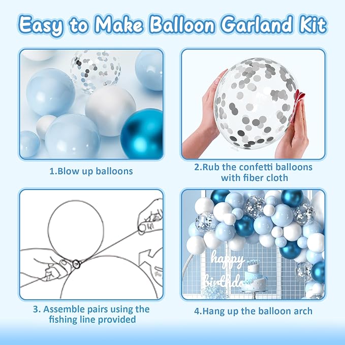 Blue Balloons Garland Arch kit, Blue White Silver Winter Balloon Arch Kit for Winter Wonderland Baby Shower Birthday Bridal Shower Wedding Snow Party Back to School Decorations