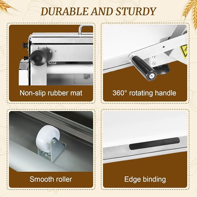 Manual Dough Sheeter 23.6"x12",Roller Machine,Commercial Folding Dough Maker with Carry Handle, Adjustable Thickness for Pizza, Pasta, Pastry