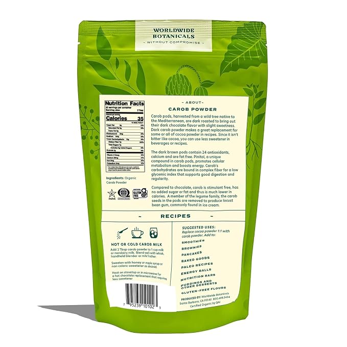 Worldwide Botanicals Organic Carob Powder, Dark Roast – 1 lb – Caffeine Free Cocoa Alternative – Low Fat Super Food with Natural Sweetness– Gluten Free, Kosher, 16 ounces