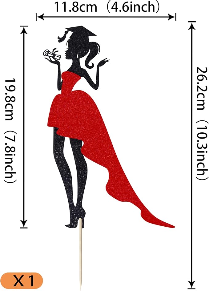 1 Pack 2026 Graduation Cake Topper Graduation Girl Cake Pick with Glitter Diploma Graduation Cap Congrats 2026 Cake Decorations for 2026 Graduation Theme High School Girls Graduate Party Red