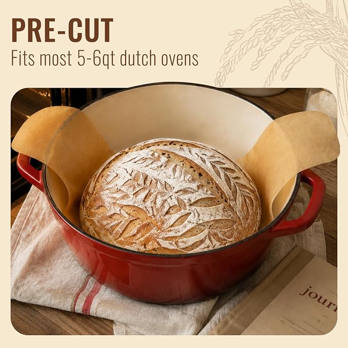 Sourdough Parchment Paper for Dutch Oven, BlissBoard Disposable Bread Baking Mat with Long Handles, 30 Pcs Unbleached Parchment Sling for Air-Fryer, Sourdough Transfer