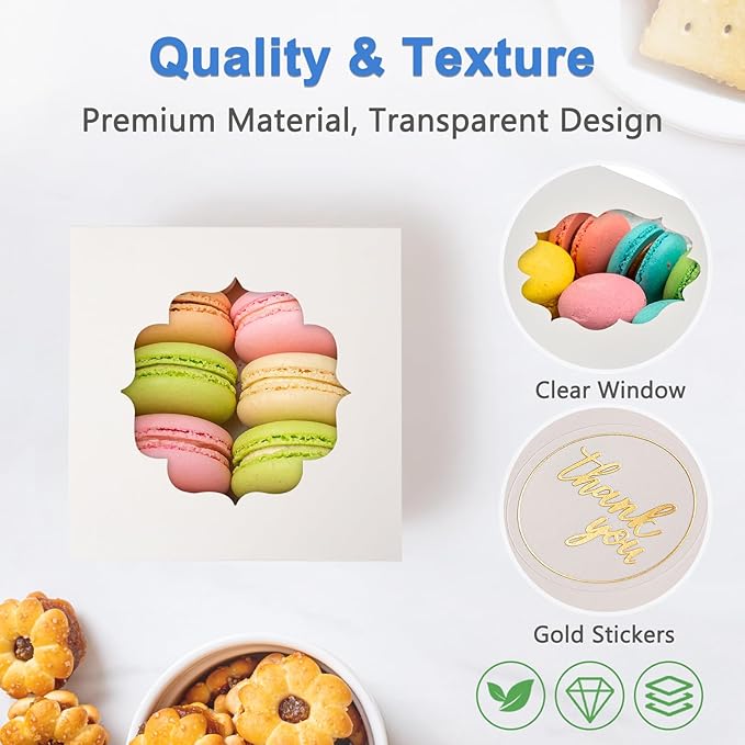 4-Inch Small Cookie Boxes 25 Pcs White - Bakery Treat Boxes with Window for Gifting, To-go Containers for Cake Slice, Macarons, Donuts 4x4x2.5