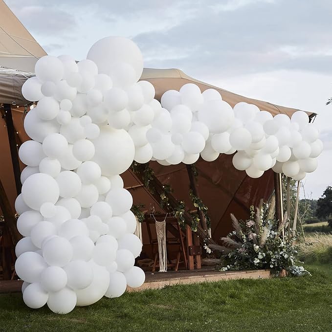 Voircoloria 130pcs White Balloons Different Sizes 18" 12" 10" 5" Party Latex Balloons for Birthday Baby Shower Graduation Wedding Anniversary Party Decorations