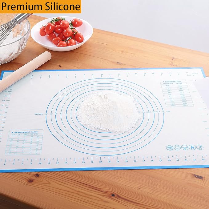 Silicone Baking Mat，Non Stick Rolling Dough with Measurements for Pie Pizza Cookies Fondant Making，Extra Thick Non Slip Silicone Pastry Mat (Blue, M-16"×20")