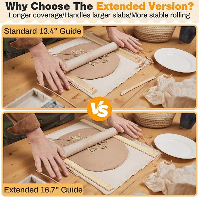 Sasylvia 10 Pcs Clay Pottery Rolling Pin Guides Wood Teaching Rolling Mud Stick Guide Set Polymer Clay Depth Thickness Guide Pottery Mudboard Tools (5 Size Lengthen,Wood Color)