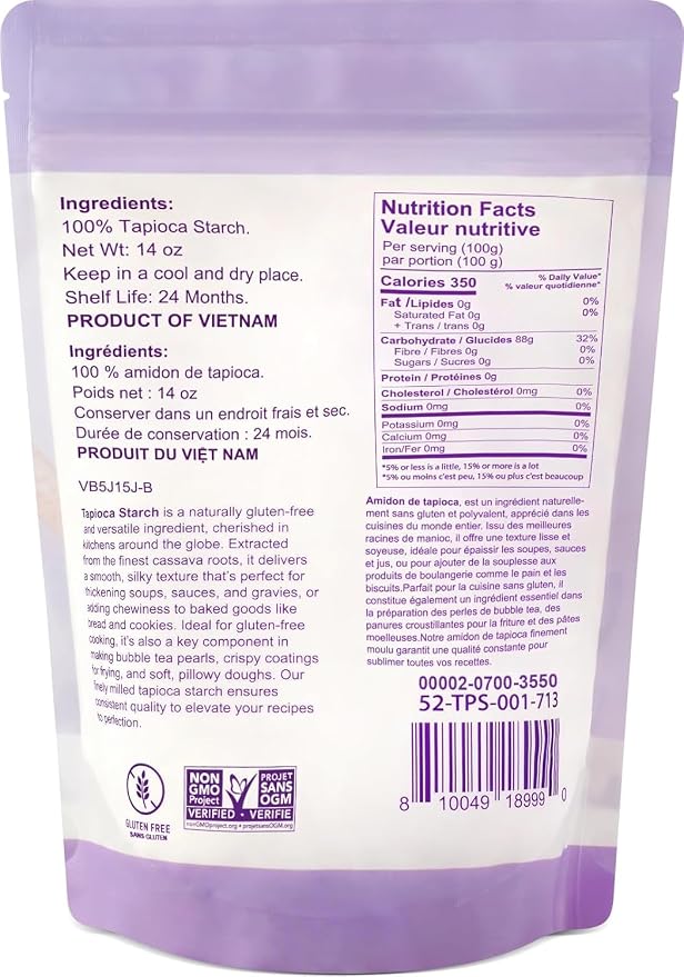 52USA Tapioca Starch Flour, 14 oz Single Pack (397g), All Natural Thickener, Gluten Free, Vegan, Kosher, No Additives for Cooking, Baking, Soups & Sauces
