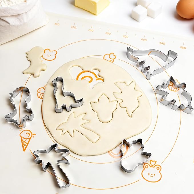 Dinosaur Cookie Cutter Set - 12Pcs Mini Cookie Cutters Variety Pack with Dough Scraper, Stainless Steel Cookie Mold for Biscuits, Fondant, Sandwiches and Pancakes
