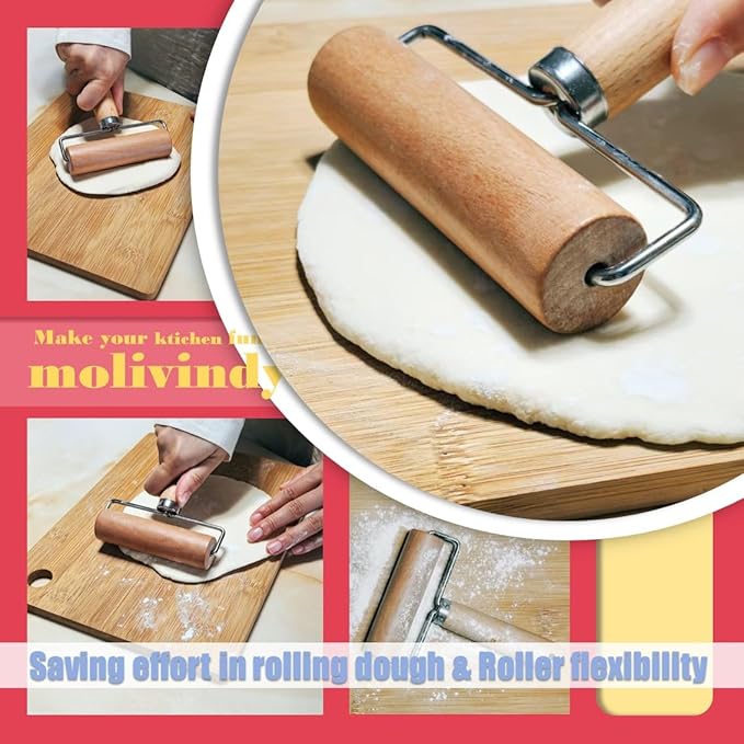 Small Rolling Pin, Wooden Dough Roller, Non-Stick Pizza Roller, Dough Baker Roller Set for Home Kitchen Baking Cooking.