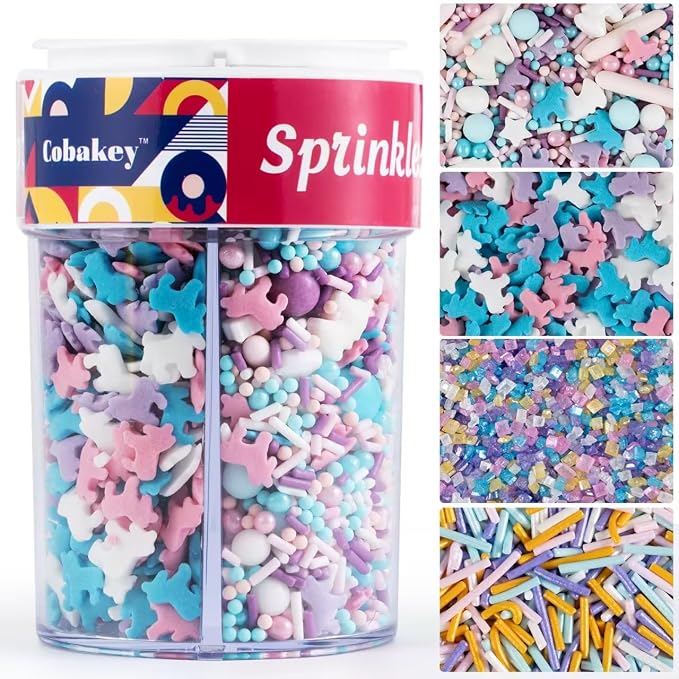 Edible Unicorns Sprinkles Pastel Unicorn Confetti Jimmies Sanding Sugar Sprinkles Mix for Cake Decorations Baking Ice Cream Cookies Cupcake Topper 6.5 ounces