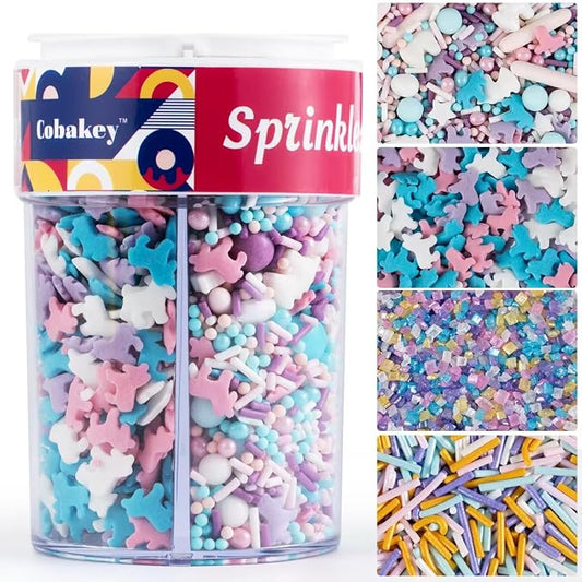 Edible Unicorns Sprinkles Pastel Unicorn Confetti Jimmies Sanding Sugar Sprinkles Mix for Cake Decorations Baking Ice Cream Cookies Cupcake Topper 6.5 ounces